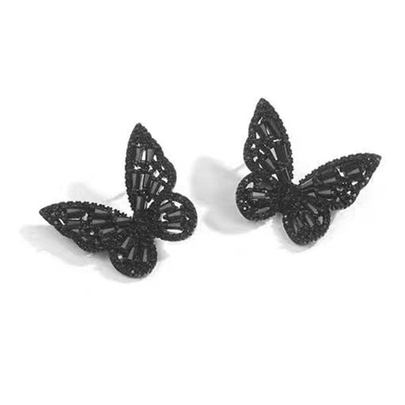Etsy Accessories - Elegant Black Beaded Butterfly Post Earrings, NWT